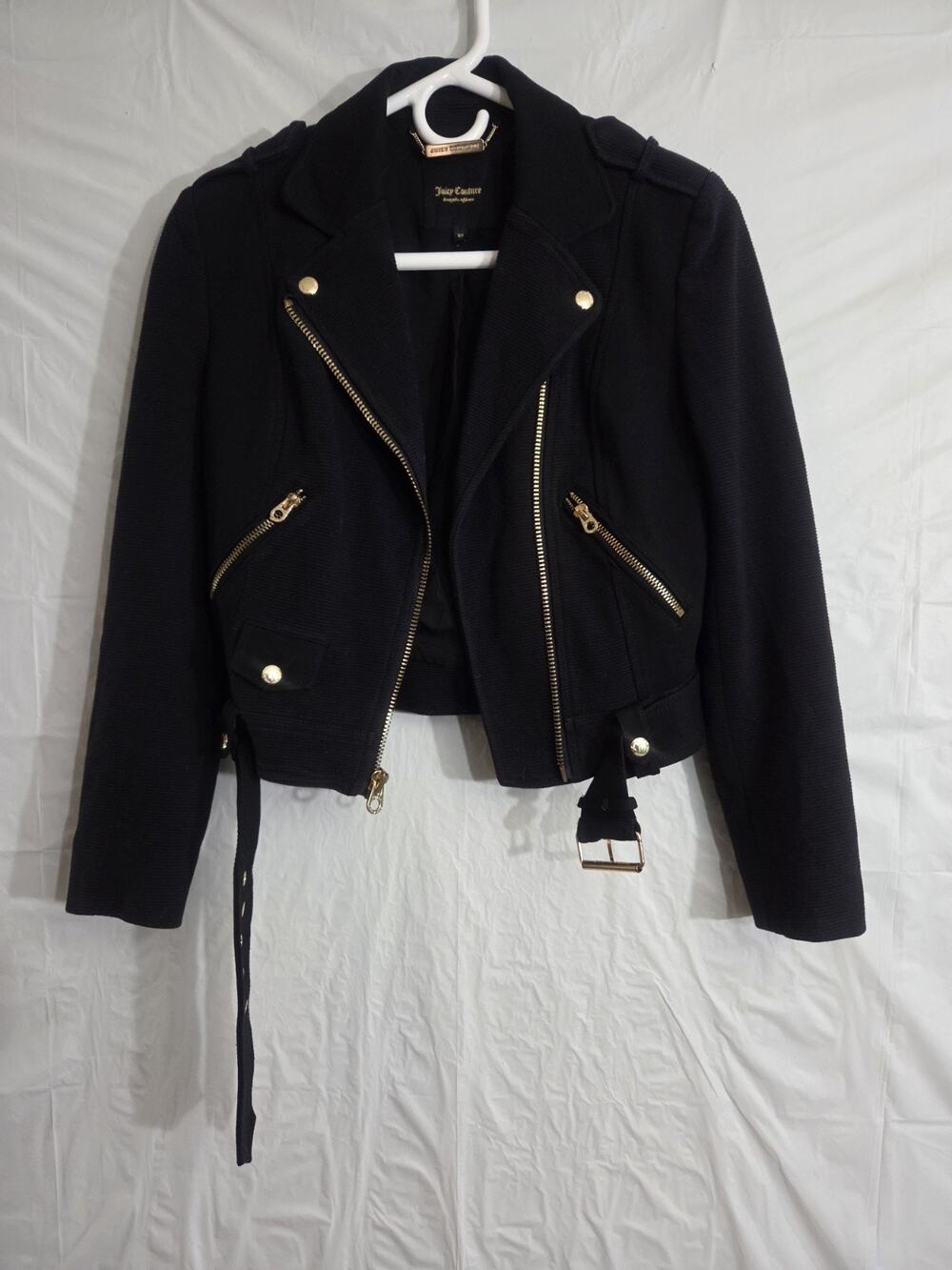 Juicy Couture Moto Jacket Size XS Gold Black Label Sexy Cropped Grunge Luxury